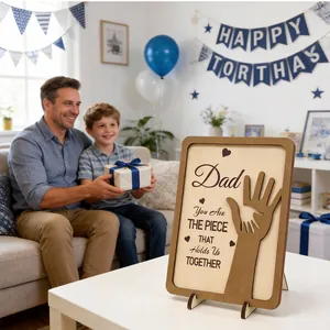 Detailed view of wooden plaque with 'Dad' quote and handprints in a home setting