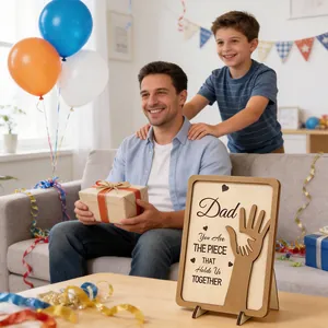 Custom Father's Day wooden plaque gift with 3D hand-in-hand design and sweet heart