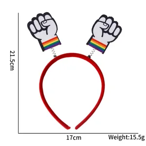 Cerchietto con pugno arcobaleno per feste con dettagli su peso e dimensioni inclusi