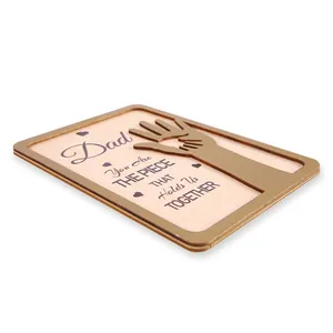 Detailed view of 3D wooden Father's Day plaque with sentimental message and hand cutout