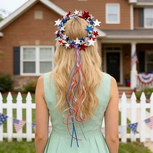 Couronne de tête étoilée patriotique avec rubans rouge blanc bleu pour le Jour de l'Indépendance