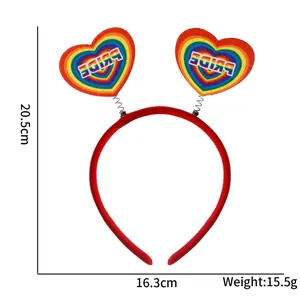 Vista dettagliata del cerchietto Pride cuore arcobaleno incluse dimensioni e peso del prodotto