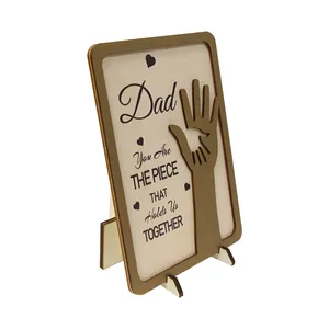Handcrafted wooden Father's Day plaque with 3D hand silhouettes and heartwarming quote