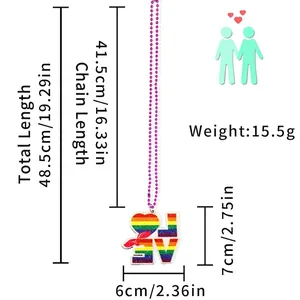 Detailed size measurements for rainbow Pride necklace with LOVE heart pendant
