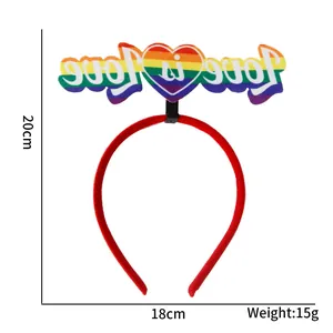 Cerchietto arcobaleno Pride Love is Love, dimensioni 20x18cm e peso di 15g per feste.
