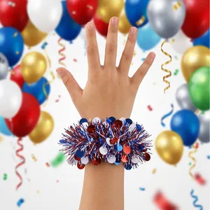 Festlicher rot-weiß-blauer Lametta-Handgelenkschmuck für US-Unabhängigkeitstag-Partys