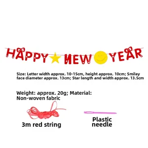 Detailed view of the Happy New Year banner kit with red string and plastic needle