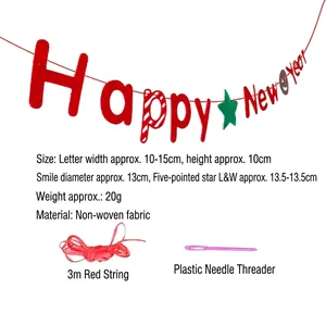 Happy New Year banner set with non-woven fabric letters and star decoration