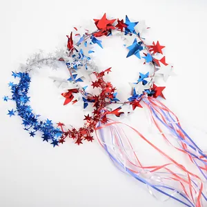 Serre-tête étoilé patriotique rouge blanc bleu avec longs rubans pour le Jour de l'Indépendance