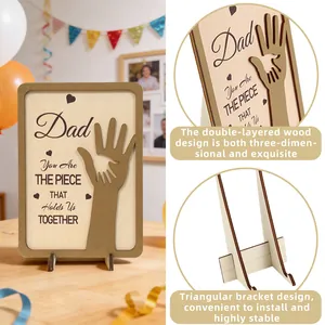 Handcrafted wooden Father's Day plaque with 3D handprint design and support stand