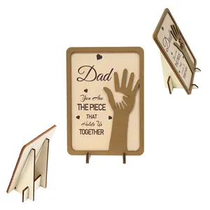 Father's Day wooden plaque with layered hand design and heartwarming quote decor