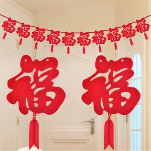 Traditional red felt Chinese New Year Fu character banner for festive home wall decoration