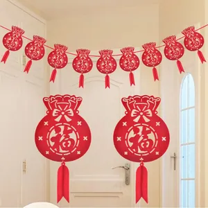 Traditional Chinese New Year red felt Fu character banner hanging decoration for home
