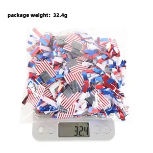 Close-up of patriotic American flag confetti package on a digital scale 32.4g