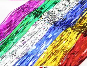 Detailed macro view of colorful 18cm metallic tinsel fringe streamers for party decor