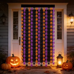 Halloween Dekoration Spinne Regenseidenvorhang Orange Lila Schwarz Quaste Folienhintergrund Vorhang Für Festliches Party Layout