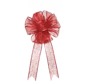 Grote rode glitter kerststrik van mesh voor decoratie van bomen en cadeauverpakking
