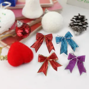 Set di 4 fiocchi natalizi glitterati per albero, nastri da 13cm in rosso blu viola