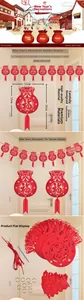 Detailed view of Chinese New Year red Fu banner set with size measurements
