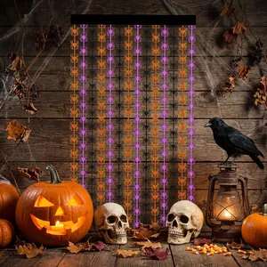Halloween-Spinnen-Lamettavorhang in Orange, Lila und Schwarz für festliche Partydekorationen