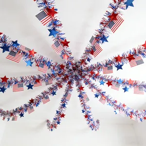 Independence Day Patriottische Slingers Rood Wit Blauw Sterren Amerikaanse Vlag Hangende Decoratie Voor July Feest Huis Viering PET Materiaal