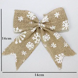 Nœud de Noël en jute naturelle avec flocons de neige pour décoration de sapin 14x14cm