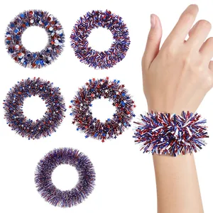 Unabhängigkeitstag Lametta Handgelenk-Korsage Rot Weiß Blau Patriotisches Pailletten Armband Für USA Party Parade