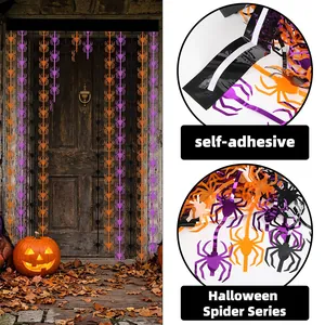 Halloween Spinnen-Folienvorhang für Türdeko mit selbstklebender Rückseite