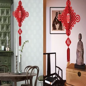 Traditional Chinese red knot hanging decorations in home living room and study area
