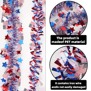 Amerikaanse Onafhankelijkheidsdag slingers met rood wit blauwe sterren en PET materiaal
