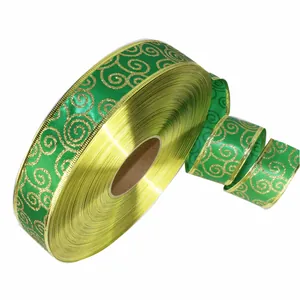 Detailansicht des 3,8 cm grünen Glitzer-Schnörkelbandes für die Weihnachtsbaumdeko