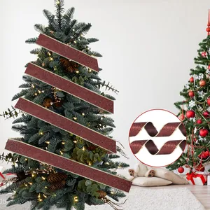Polyester Kerst Glitter Lint Met Metalen Rand Glinsterend Lint Voor Feestelijke Boom Cadeauverpakking DIY Knutsel Lint