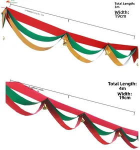Festive Christmas wave bunting flags with gold bells for indoor ceiling decoration
