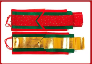 Festive Christmas decorative banners with red star patterns and metallic gold finish for parties