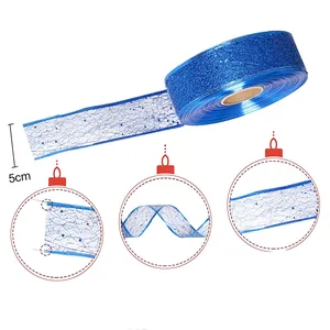 5cm blue glitter mesh Christmas ribbon for tree decoration and gift wrapping roll