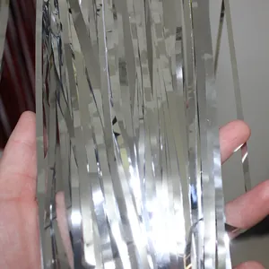 Premium metallic silver foil fringe curtain 1x3m for party and wedding backdrop