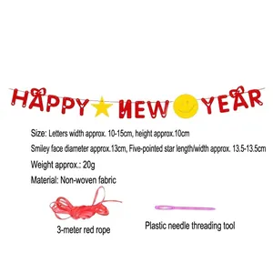 Happy New Year party banner set with non-woven letters and 3m red rope
