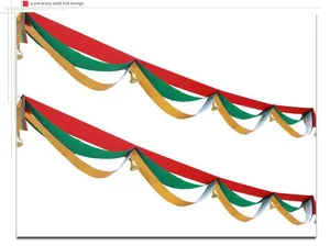 Festive 4m Christmas tricolor wave bunting garland with golden bells for ceiling decor