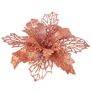 Rose gold glitter artificial Christmas flower for Christmas tree decorations