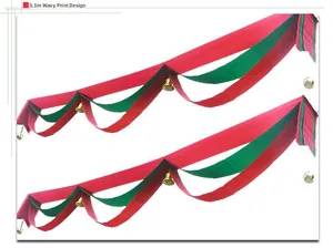 3-meter Christmas wavy banner with red and green flags and gold bells