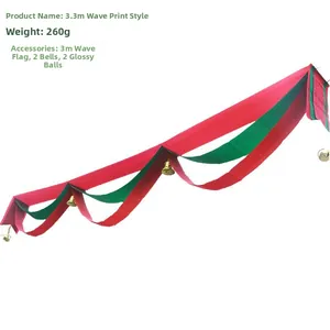 3m Christmas wave flag banner with bells and shiny balls for party decoration