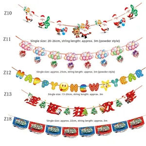 Various Christmas paper bunting banners with Santa and balloons, 3m long strings.