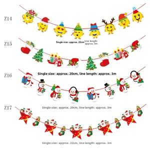 Four different styles of Christmas cartoon paper banners featuring snowmen, stars, and emojis