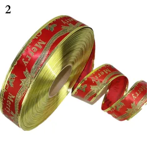 3.8cm red and gold Christmas ribbon with Merry Christmas text for tree decoration