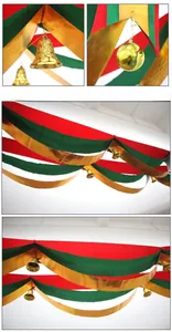 Detailed view of Christmas wave banners in red, green, and gold with decorative bells.