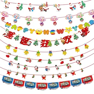 Christmas Cartoon Paper Banner Hanging Garland For Hotel Mall Home Party Decoration Santa Claus Reindeer Snowman Banner