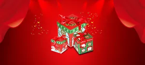Tres cajas de regalo de Navidad anidadas con motivos festivos y lazos rojos