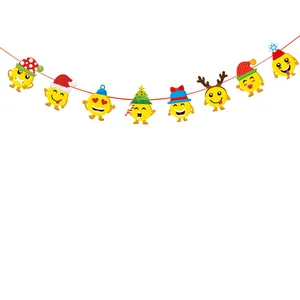 Festive Christmas cartoon emoji paper bunting garland banner with holiday accessories
