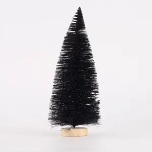 Minimalist black mini Christmas tree with wooden base for tabletop holiday decor
