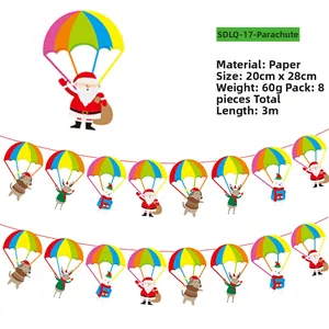 Colorful Christmas parachute garland featuring Santa and reindeer characters, 3m length.